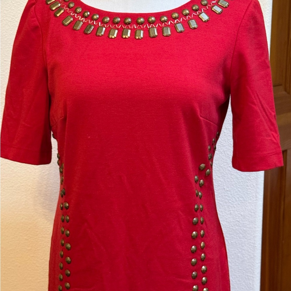 Chic Red Studded Short Sleeve Dress